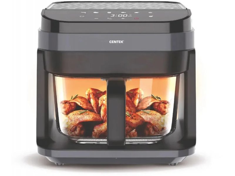 Centek CT-3101 черный — прозрачная колба с готовой курицей внутри, сенсорная панель с дисплеем