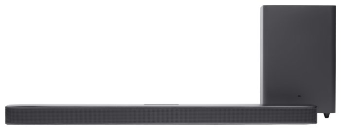 JBL Bar 2.1 Deep Bass боковой профиль &mdash; тонкий корпус панели и компактный сабвуфер