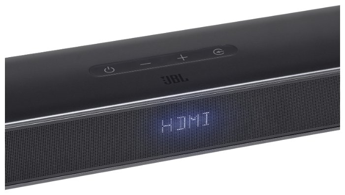 JBL Bar 2.1 Deep Bass верхняя панель &mdash; сенсорные кнопки управления и логотип JBL