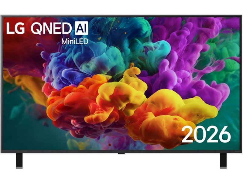 LG 55QNED85B6C вид спереди на подставке &mdash; яркая демонстрация цветопередачи QD Mini LED