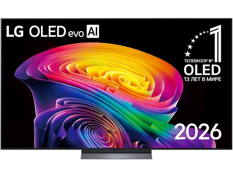 LG OLED77C6RLA 77 дюймов — вид спереди, OLED evo панель 2026, экран включён