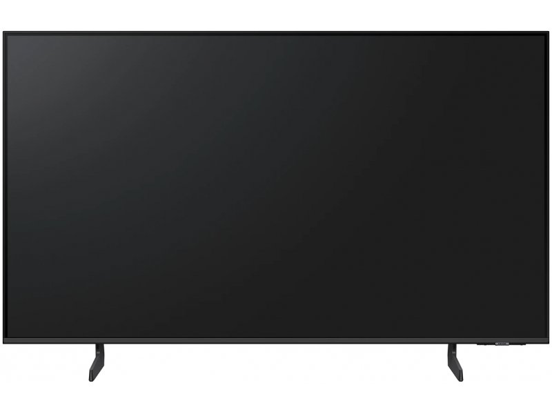 Samsung QE43QN70HAUXPY дизайн — вид спереди с чёрным выключённым экраном на подставке
