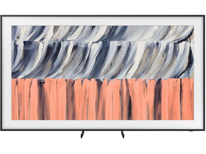 Samsung The Frame QE98LS03H — вид спереди с подставкой, демонстрация дизайна и профиля 98-дюймового корпуса