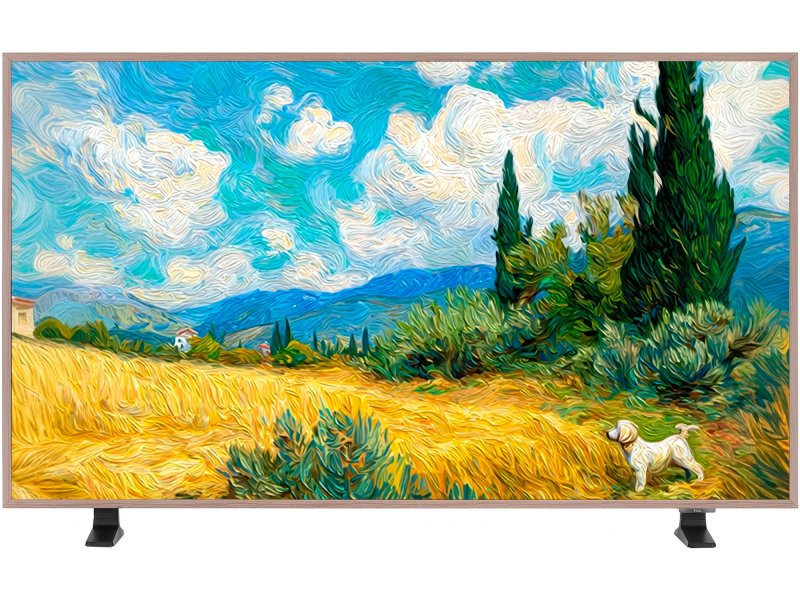 TCL 43A400 Pro &mdash; вид спереди на подставке, экран включён, QLED 4K 43 дюйма
