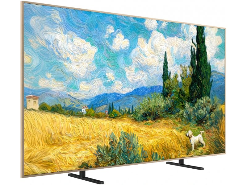 TCL 43A400 Pro &mdash; вид сбоку-спереди, элегантная рамка корпуса и чёрная подставка