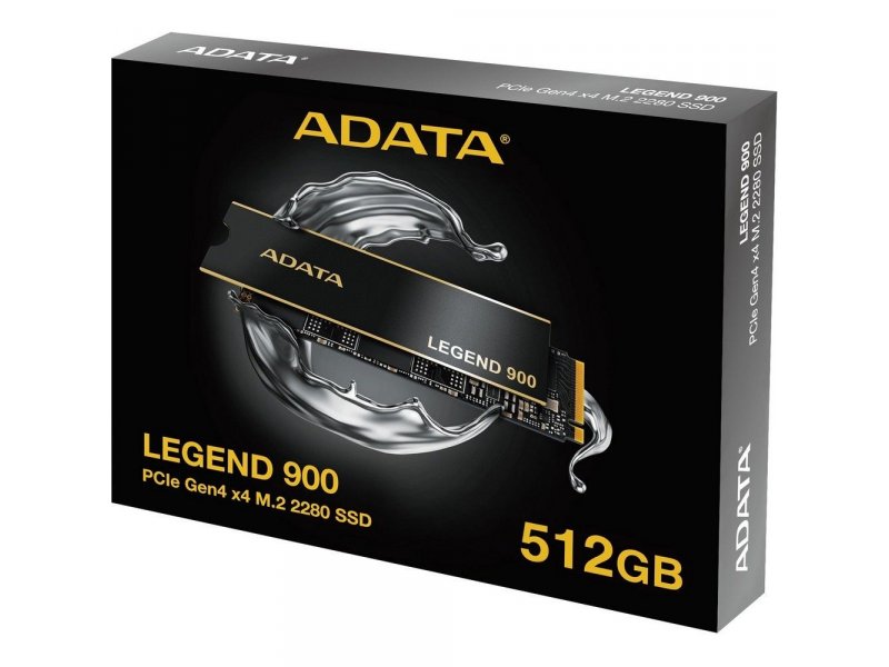 ADATA LEGEND 900 512ГБ упаковка — PCIe Gen4 x4 M.2 2280, коробка с изображением накопителя