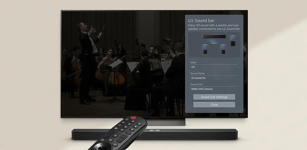 LG S95TR управление через меню телевизора LG &mdash; выбор режимов AI Sound Pro и Sound Mode