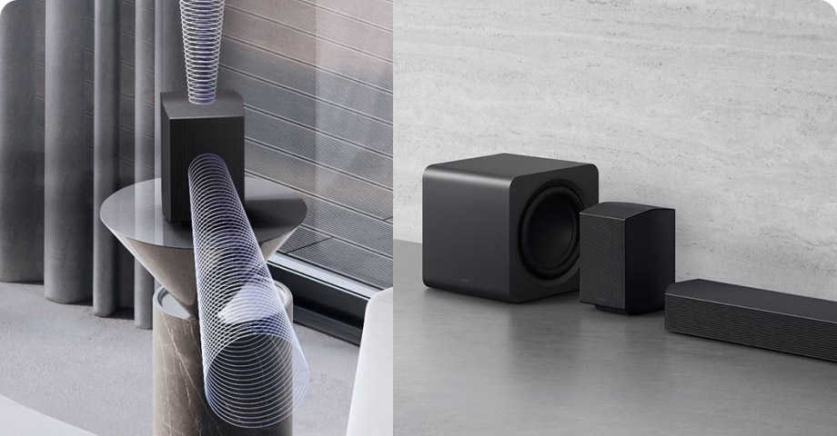 Комплектация Samsung HW-Q990F &mdash; тыловые беспроводные колонки, сабвуфер и звуковая панель