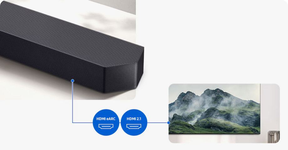 Порты HDMI eARC и HDMI 2.1 на Samsung HW-Q990F &mdash; схема подключения к телевизору