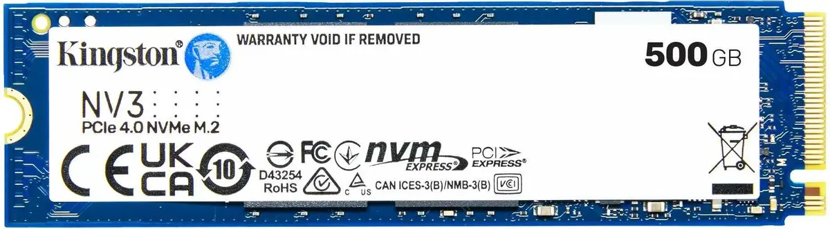 Kingston SNV3S/500G M.2 2280 PCIe 4.0 x4 NVMe — вид накопителя крупным планом