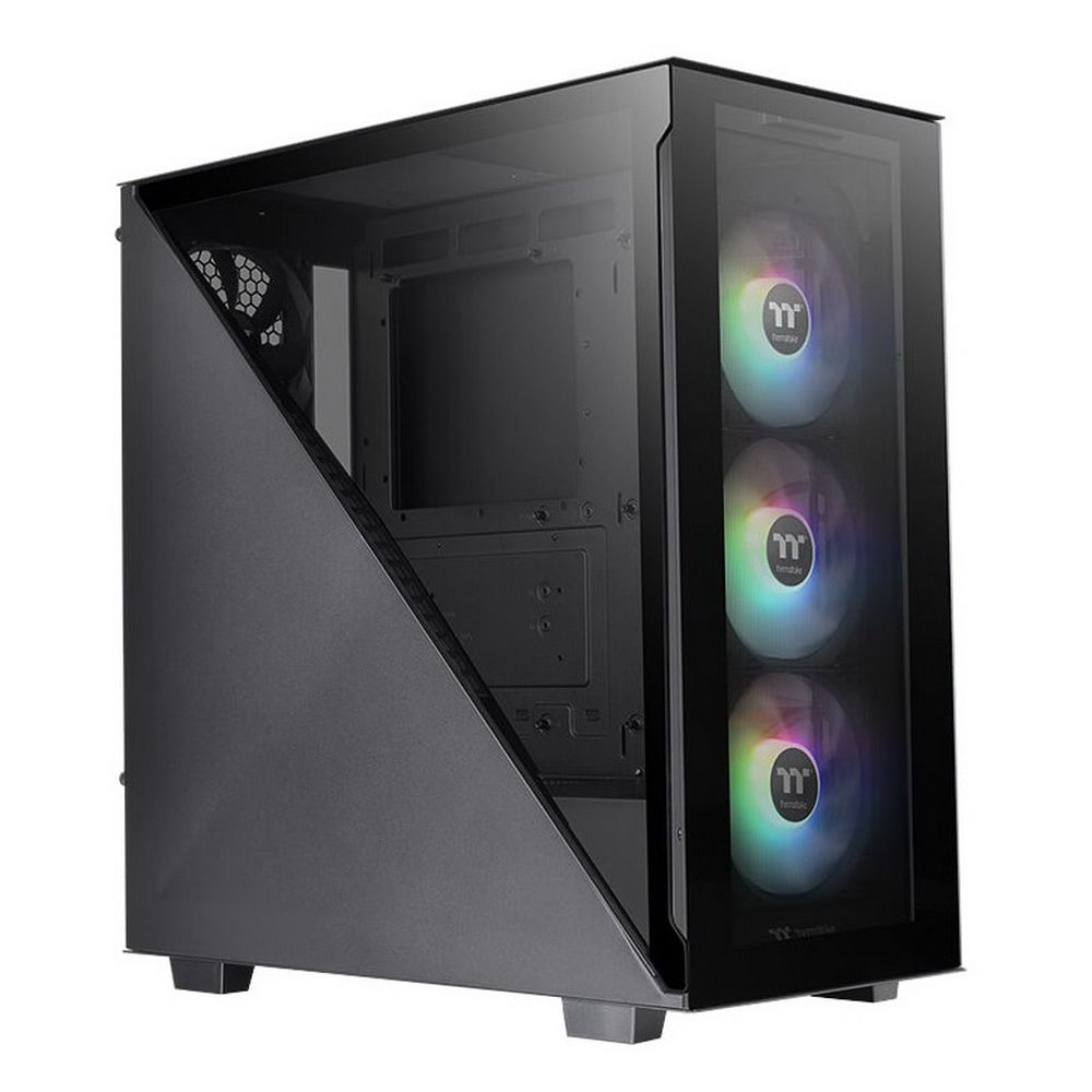 Thermaltake Divider 300 TG ARGB вид спереди — три ARGB вентилятора за стеклянной фронтальной панелью