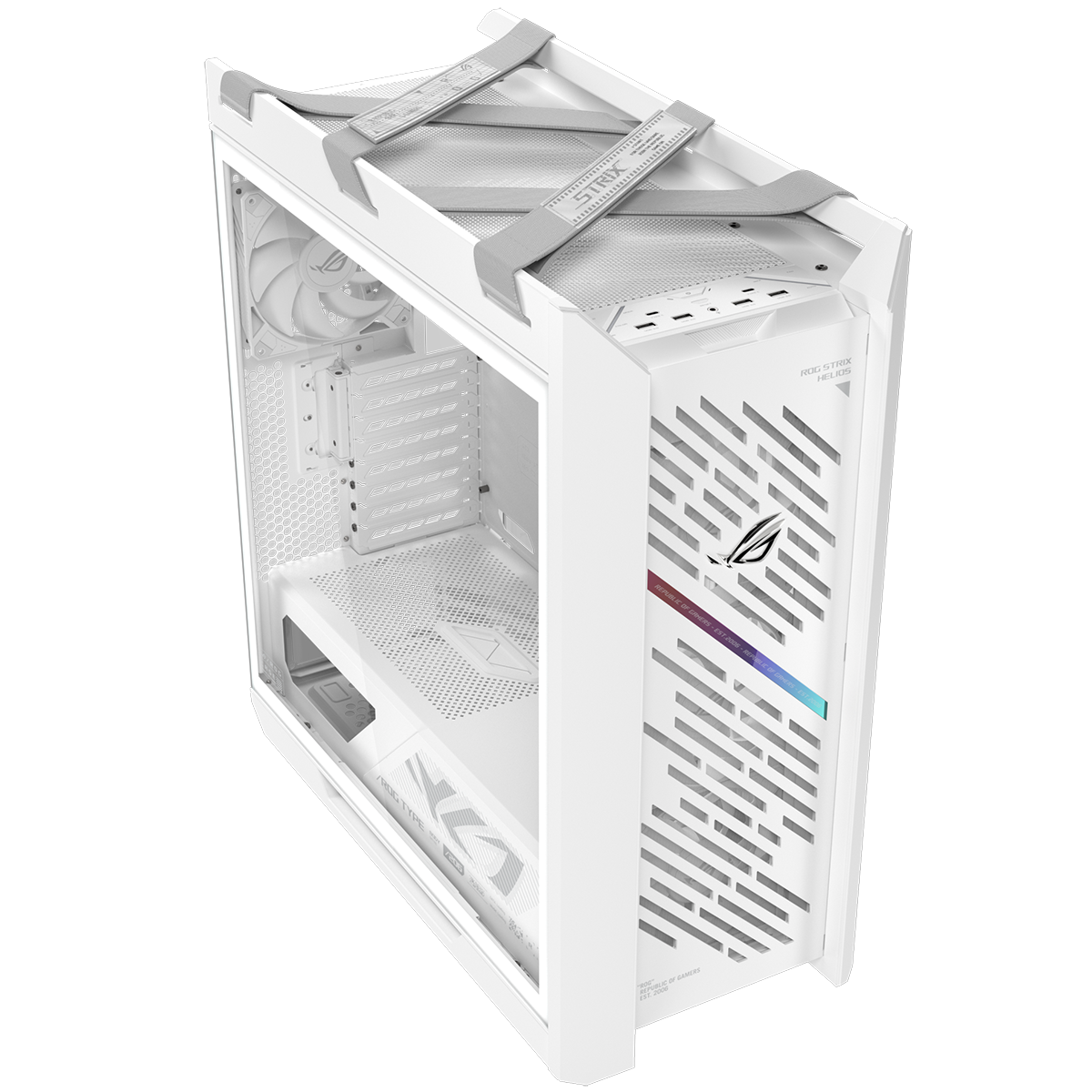 ASUS ROG Strix Helios II вид сверху с откинутой крышкой отсеки для верхних вентиляторов