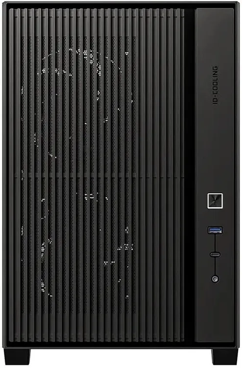 ID-Cooling FLOW 500 чёрный — вид спереди, металлическая сетка и панель ввода-вывода