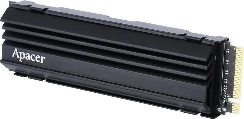 Apacer AS2280Q4 NVMe PCIe 4.0 SSD боковой профиль под углом, видны разъём PCIe и тепловой радиатор