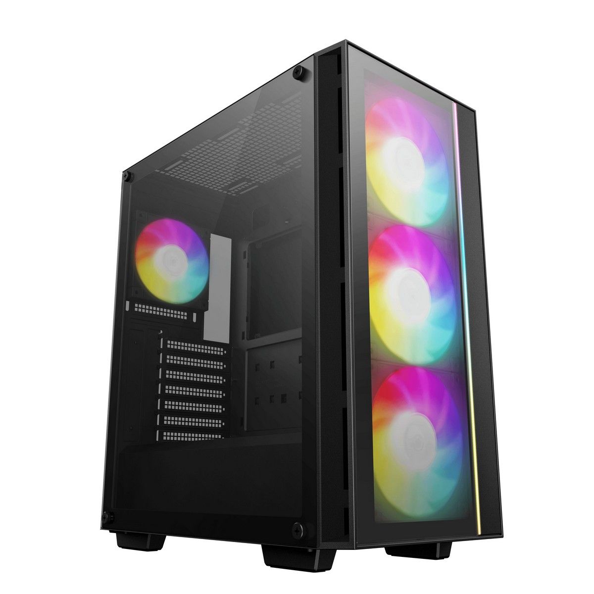 DeepCool Matrexx 55 V4 C вид под углом с RGB-подсветкой трёх фронтальных вентиляторов