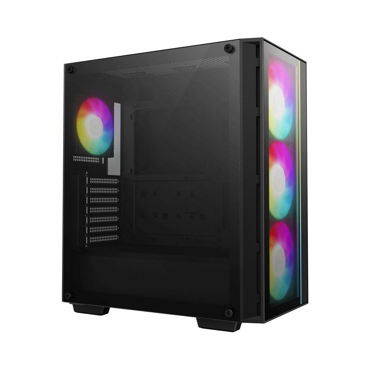 DeepCool Matrexx 55 V4 C фронтальный вид закалённое стекло и RGB-вентиляторы