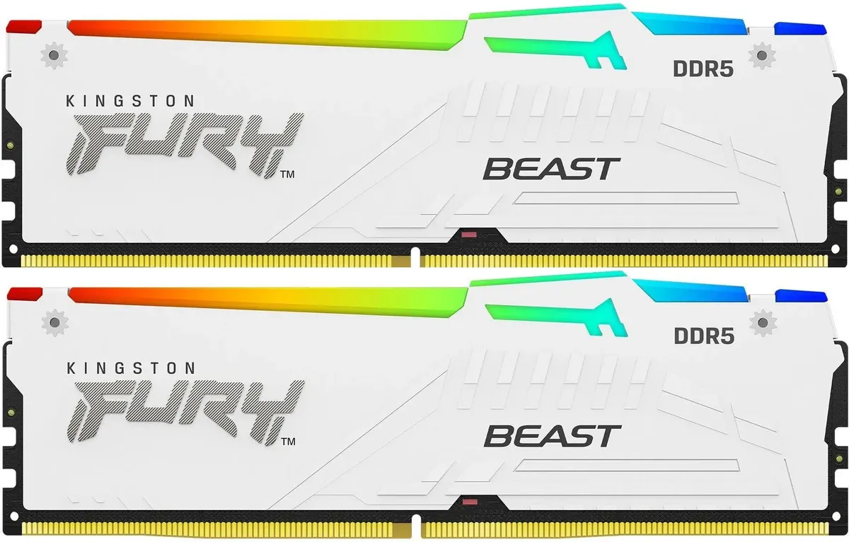 Kingston Fury Beast DDR5 KF560C30BWEAK2-64 два модуля вид спереди RGB белый радиатор