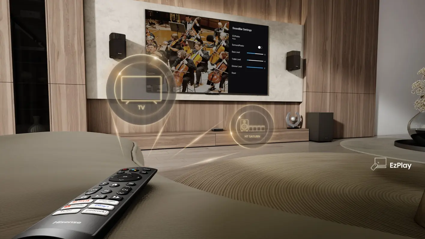 Hisense HT SATURN пульт управления и интерфейс EzPlay &mdash; управление саундбаром из меню телевизора