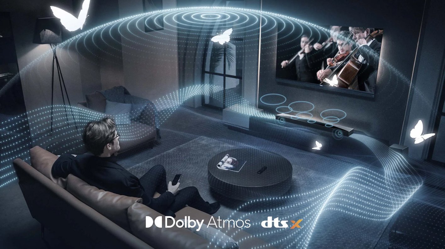 TCL Q75H с логотипами Dolby Atmos и DTS:X &mdash; демонстрация объёмного звука в домашнем кинотеатре
