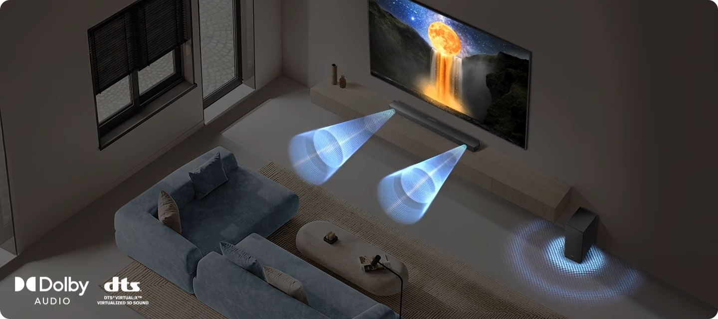 Samsung HW-B450F — демонстрация Dolby Audio и DTS Virtual:X с визуализацией звуковых волн