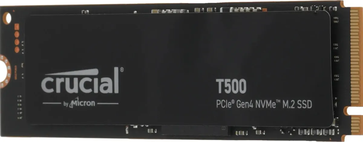 Crucial T500 500ГБ &mdash; профиль накопителя M.2 2280 с чипами памяти и золотыми контактами