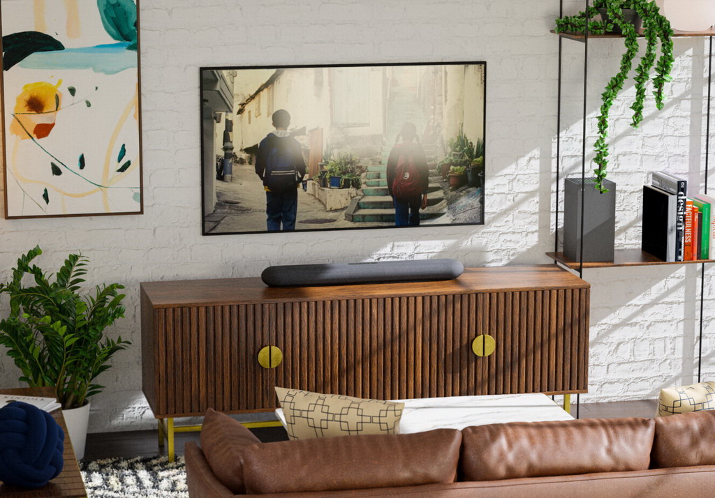 Bluesound PULSE CINEMA MINI Black в интерьере гостиной &mdash; вид спереди
