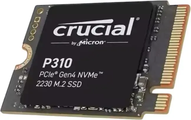 Crucial P310 2TB боковой ракурс компактный форм-фактор M.2 золотистые контакты