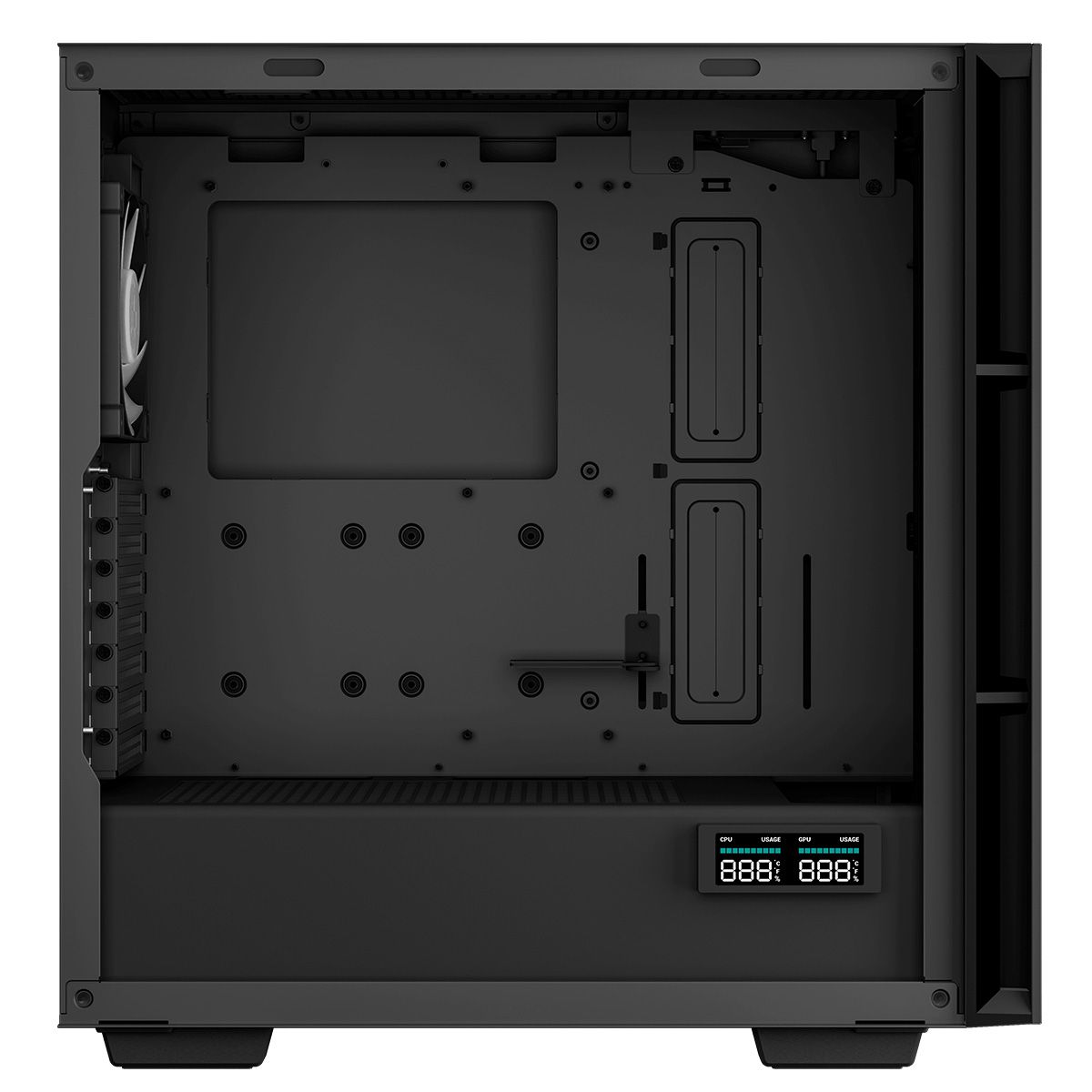 DeepCool CH560 Digital — вид изнутри, LCD дисплей, кабель-менеджмент, крепление для СЖО