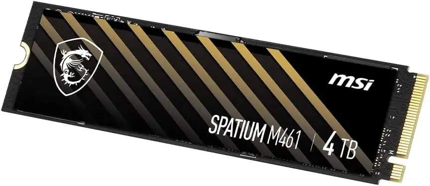MSI Spatium M461 2TB вид снизу под углом — тонкий профиль 2.15 мм, крепёжные отверстия M.2