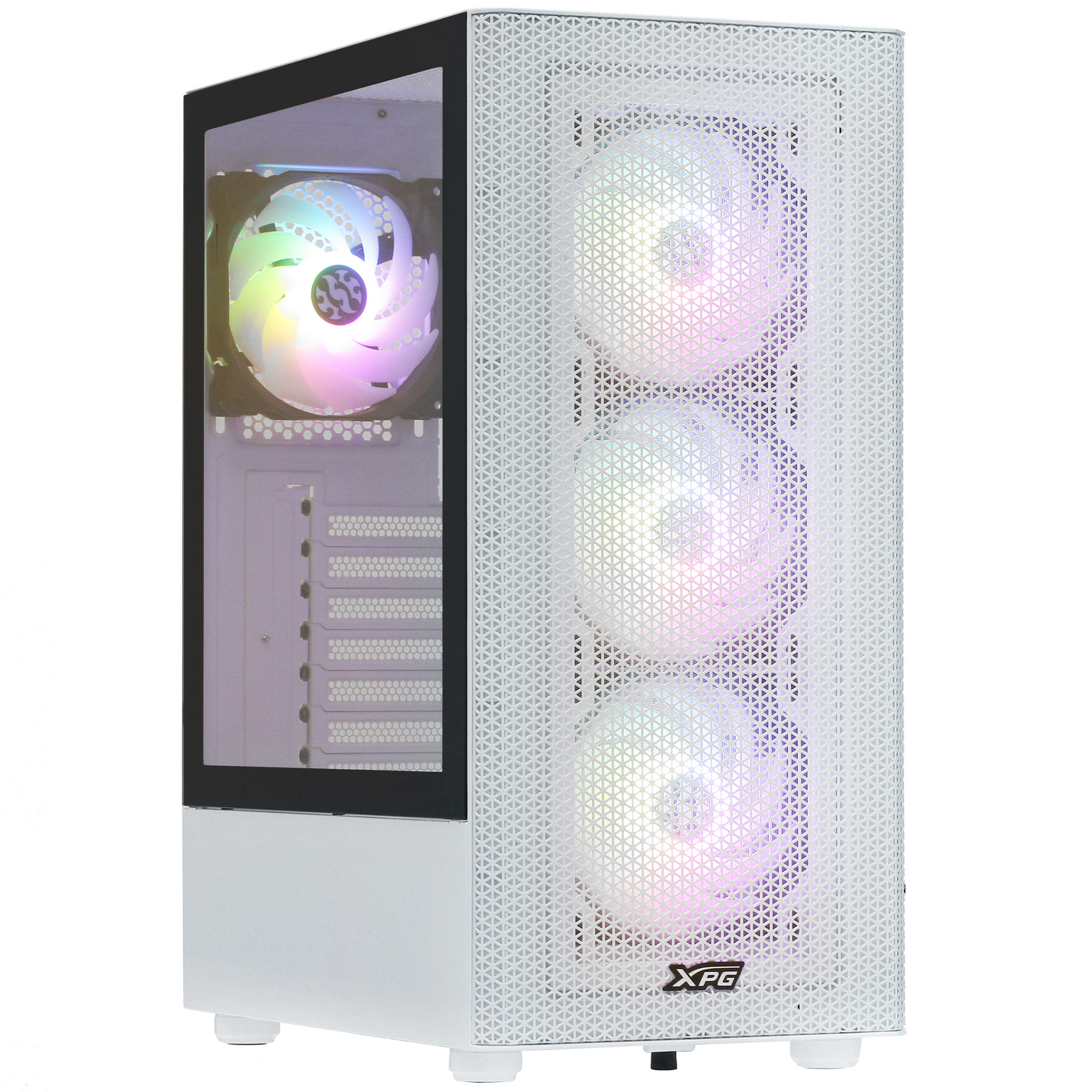 ADATA XPG VALOR MESH C белый корпус с ARGB-вентиляторами и сетчатой фронтальной панелью — вид спереди