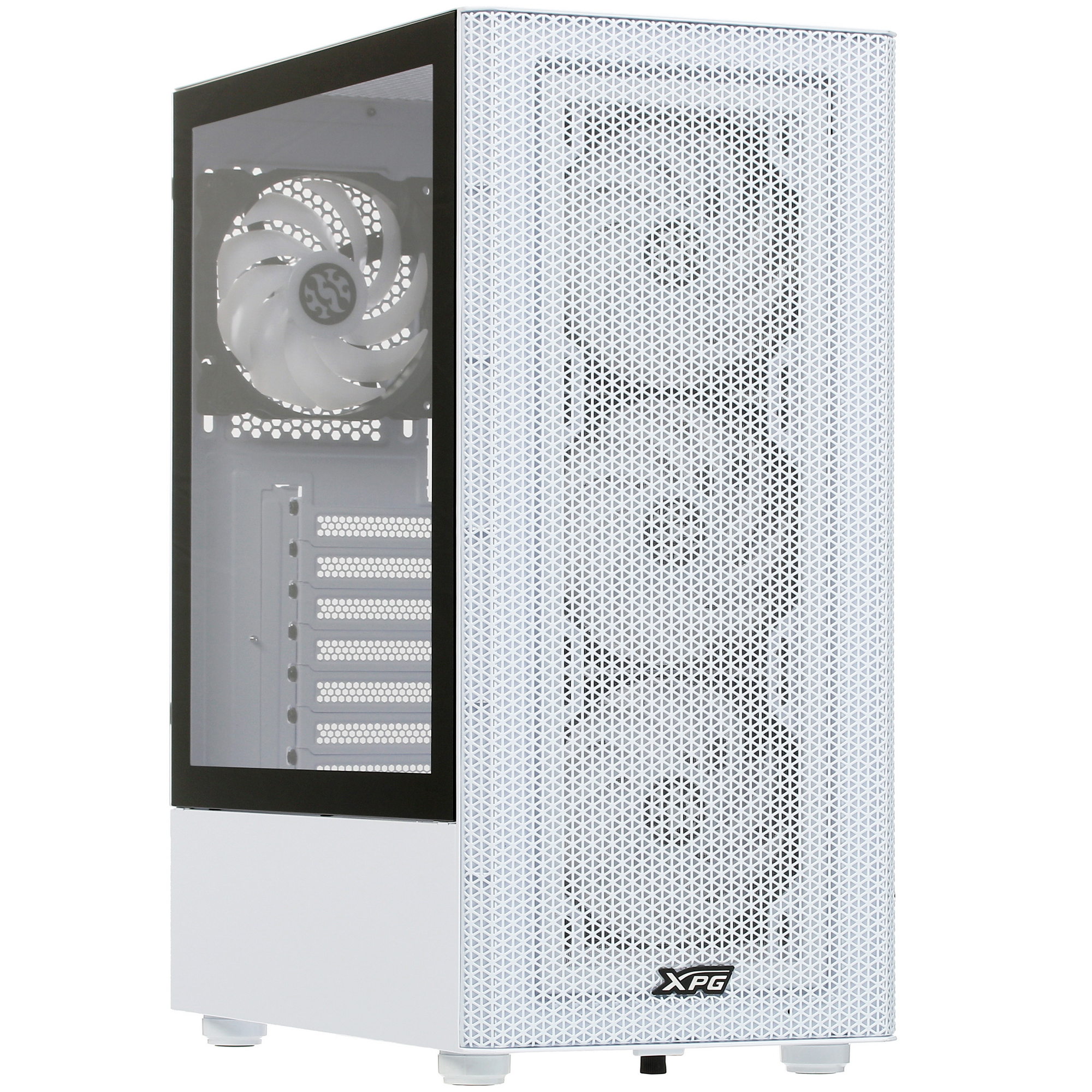 ADATA XPG VALOR MESH C белый — вид спереди без подсветки, сетчатая панель и конструкция корпуса