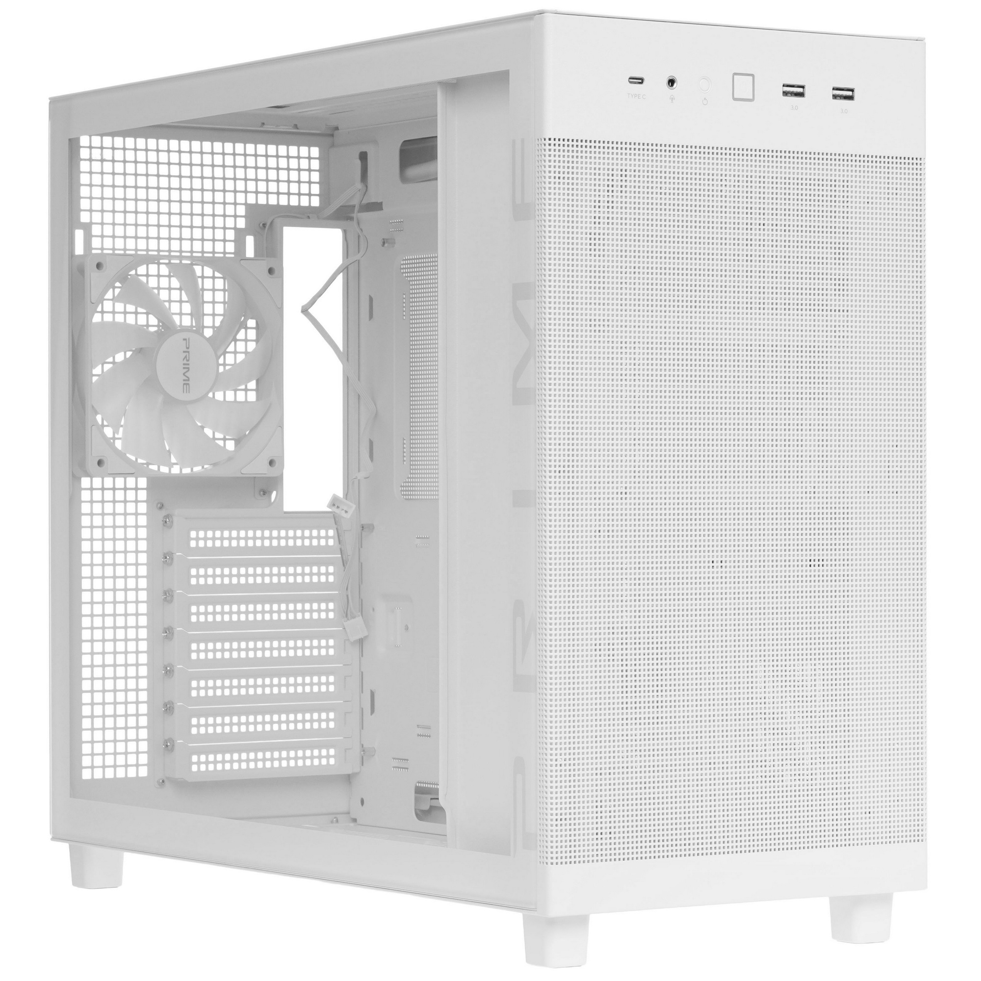 ASUS Prime AP303 TG вид сбоку открытая левая панель внутренние отсеки кабель-менеджмент