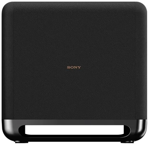 Sony SA-SW5 компактный сабвуфер черного цвета вид спереди на подставке