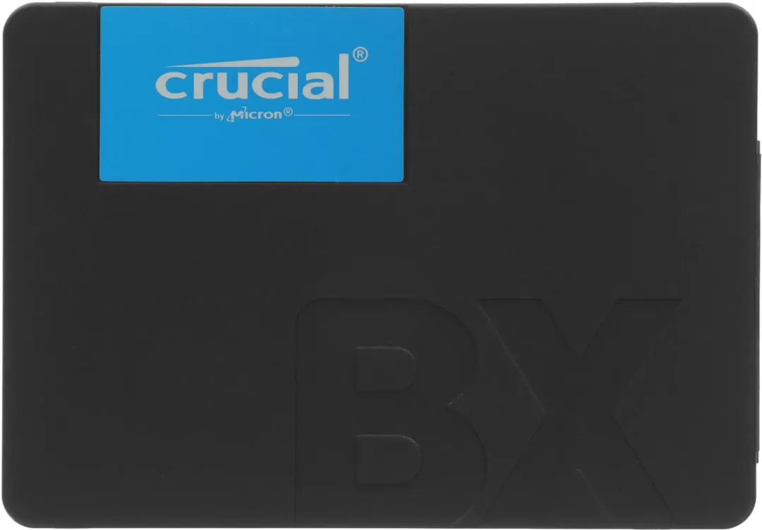 Crucial BX500 1TB SSD 2.5 дюйма чёрный корпус с голубой этикеткой вид спереди