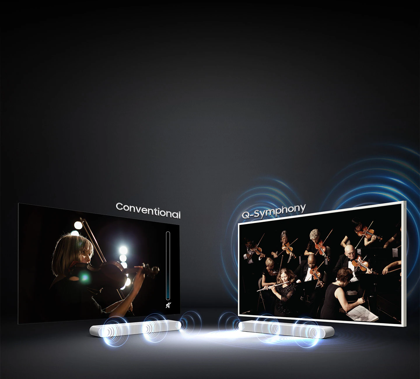 Samsung HW-S61B White &mdash; сравнение обычного звука и Q-Symphony с синхронизацией ТВ и саундбара