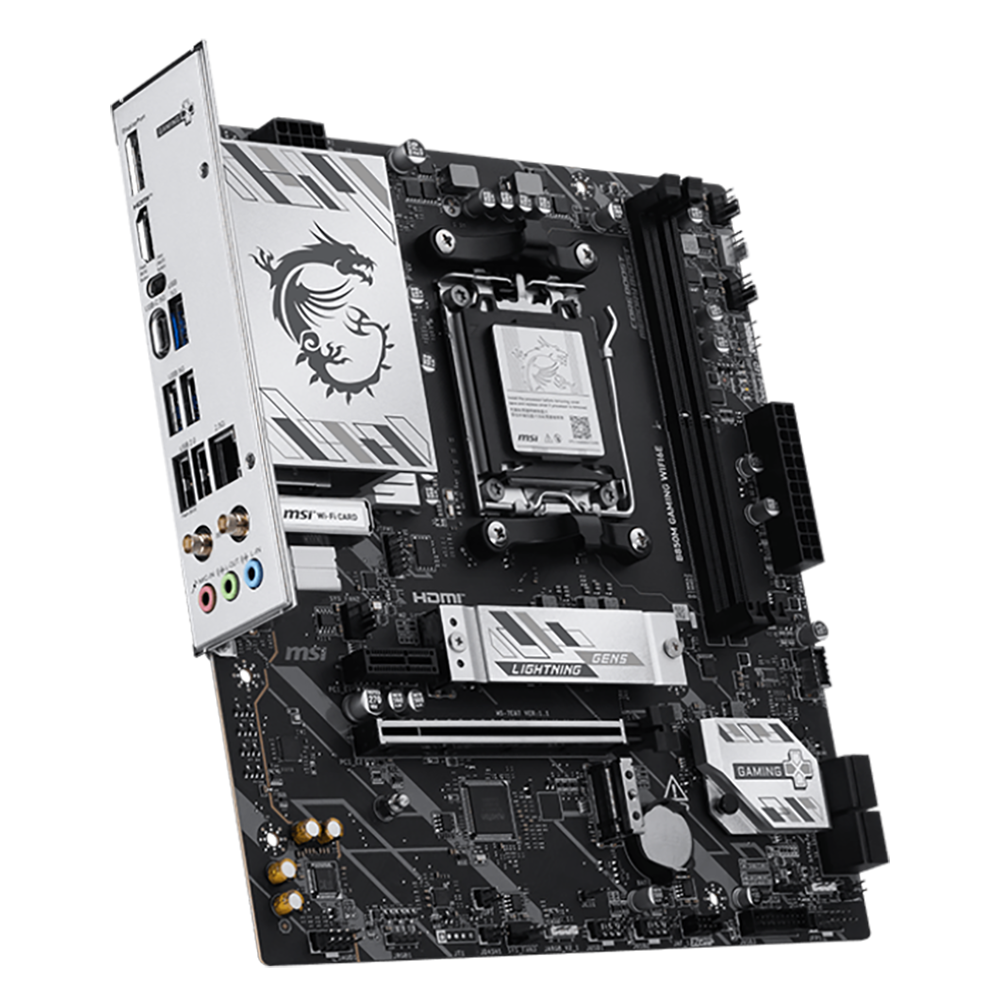 MSI B850M Gaming WiFi6E задняя панель — порты USB, HDMI, DisplayPort, аудиоразъёмы и Wi-Fi антенна