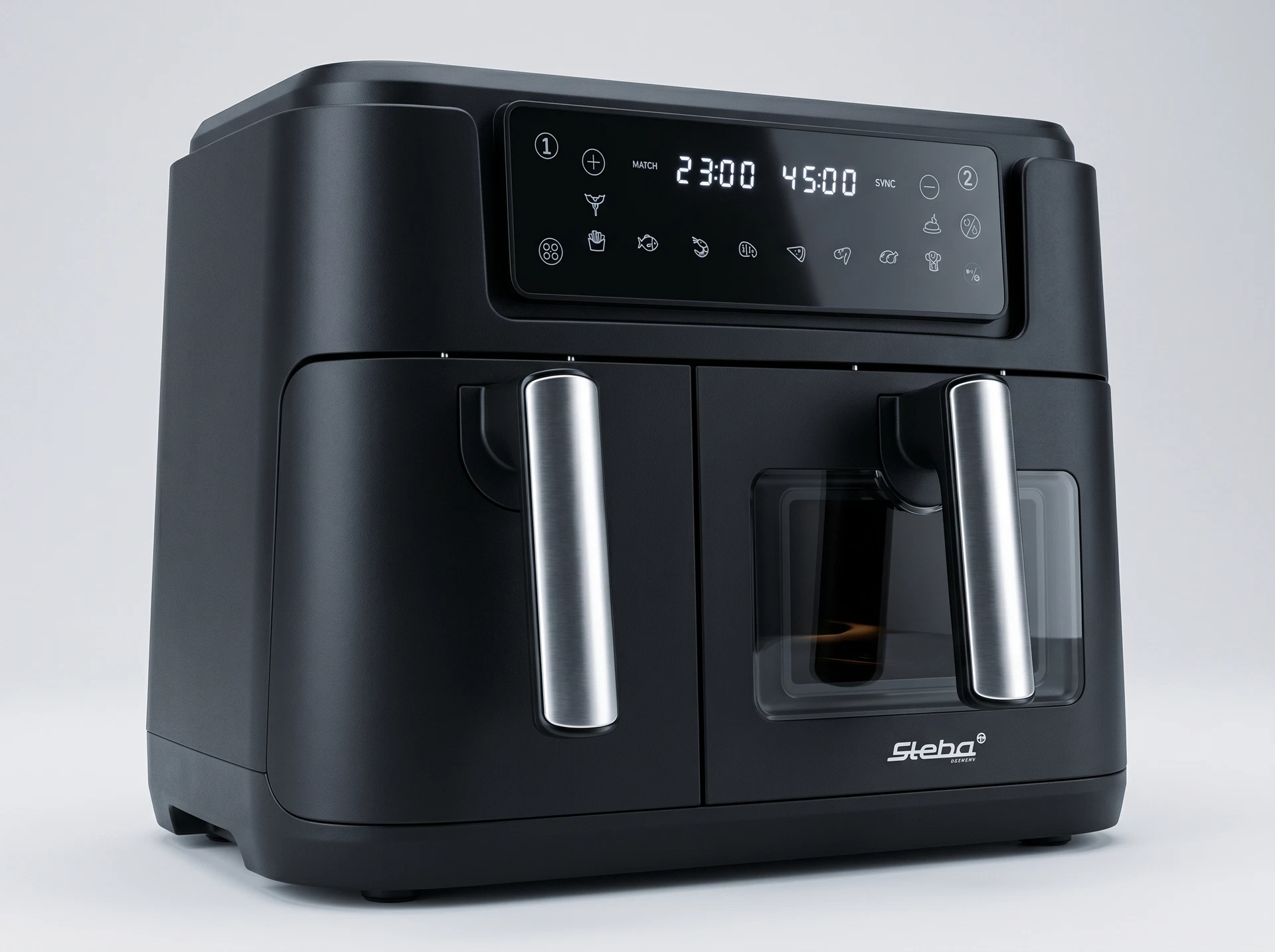 Steba HF 9500 Duo дизайн корпус чёрный пластик двойные корзины вид сбоку
