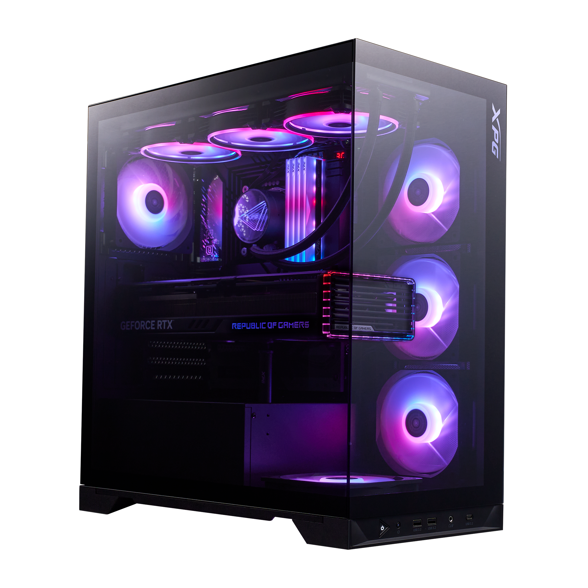ADATA XPG INVADER X BTF черный корпус боковое стекло ARGB вентиляторы RTX внутри