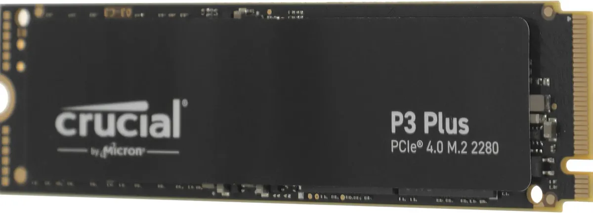 Crucial P3 Plus 2TB PCIe 4.0 M.2 2280 электронные компоненты контроллер и разъём крупным планом