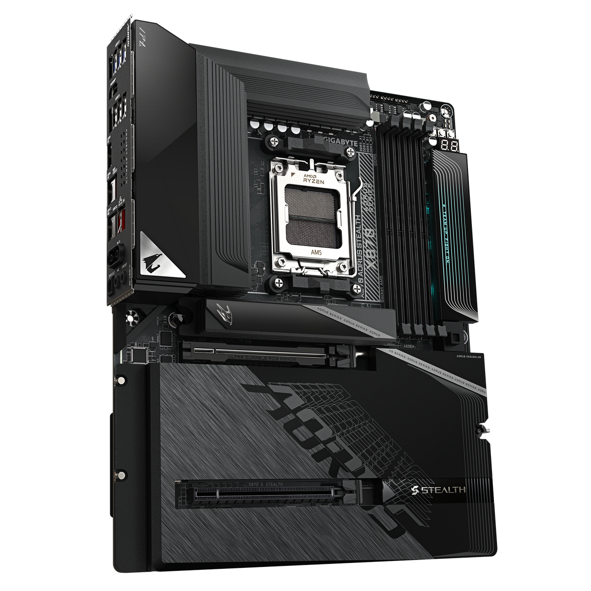 Gigabyte X870 Aorus Stealth разъёмы M.2 PCIe 5.0 и зона VRM на плате