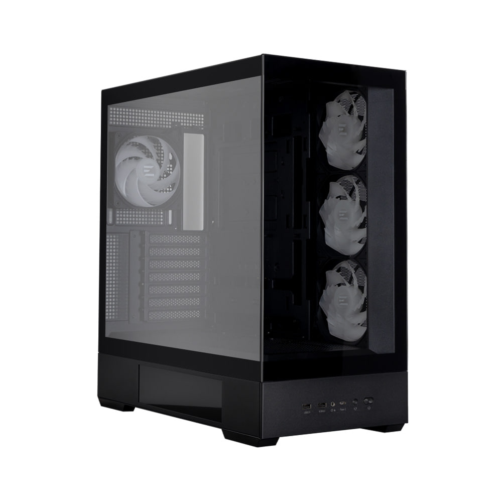 Zalman P40 DS вид сбоку — прозрачная боковая панель из закалённого стекла, три 120-мм вентилятора
