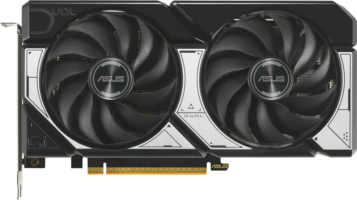 ASUS GeForce RTX 5060 вид спереди два вентилятора система охлаждения Dual