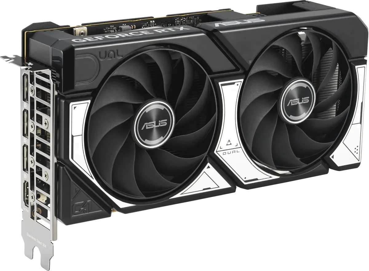 ASUS GeForce RTX 5060 боковой вид порты подключения система охлаждения Dual компактный профиль