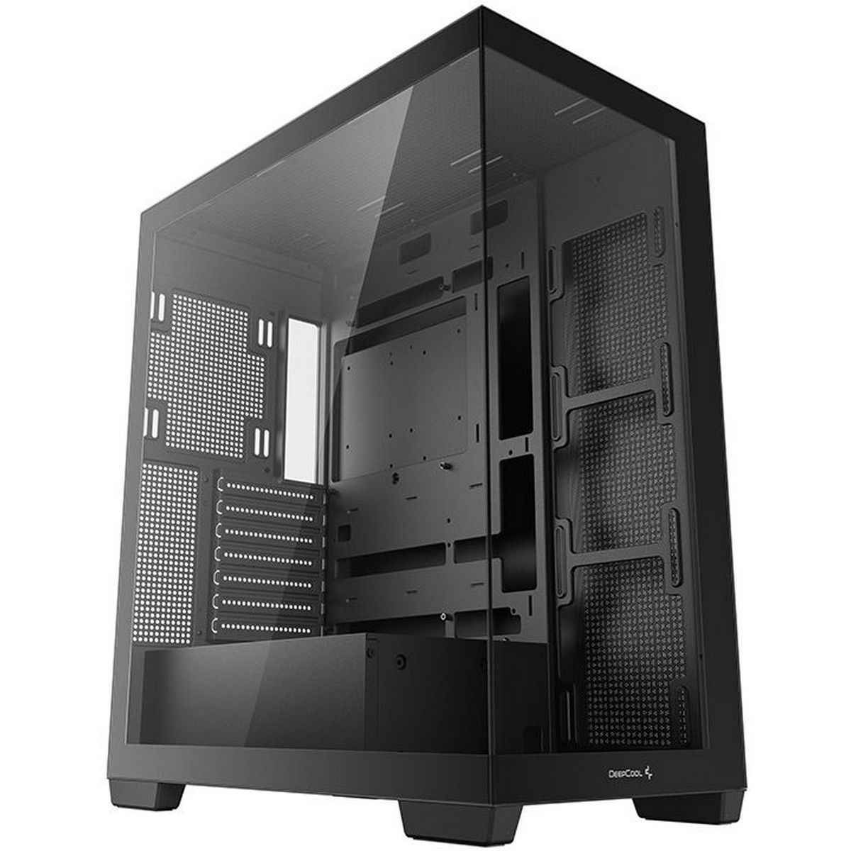 DeepCool CG580 внутреннее устройство — отсеки, кабель-менеджмент, алюминиевый каркас и закалённое стекло