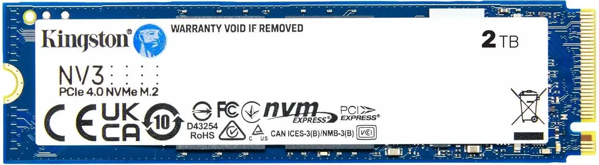 Kingston SNV3S/2000G — вид с разъёмом M.2, метки сертификации и спецификации PCIe 4.0 x4