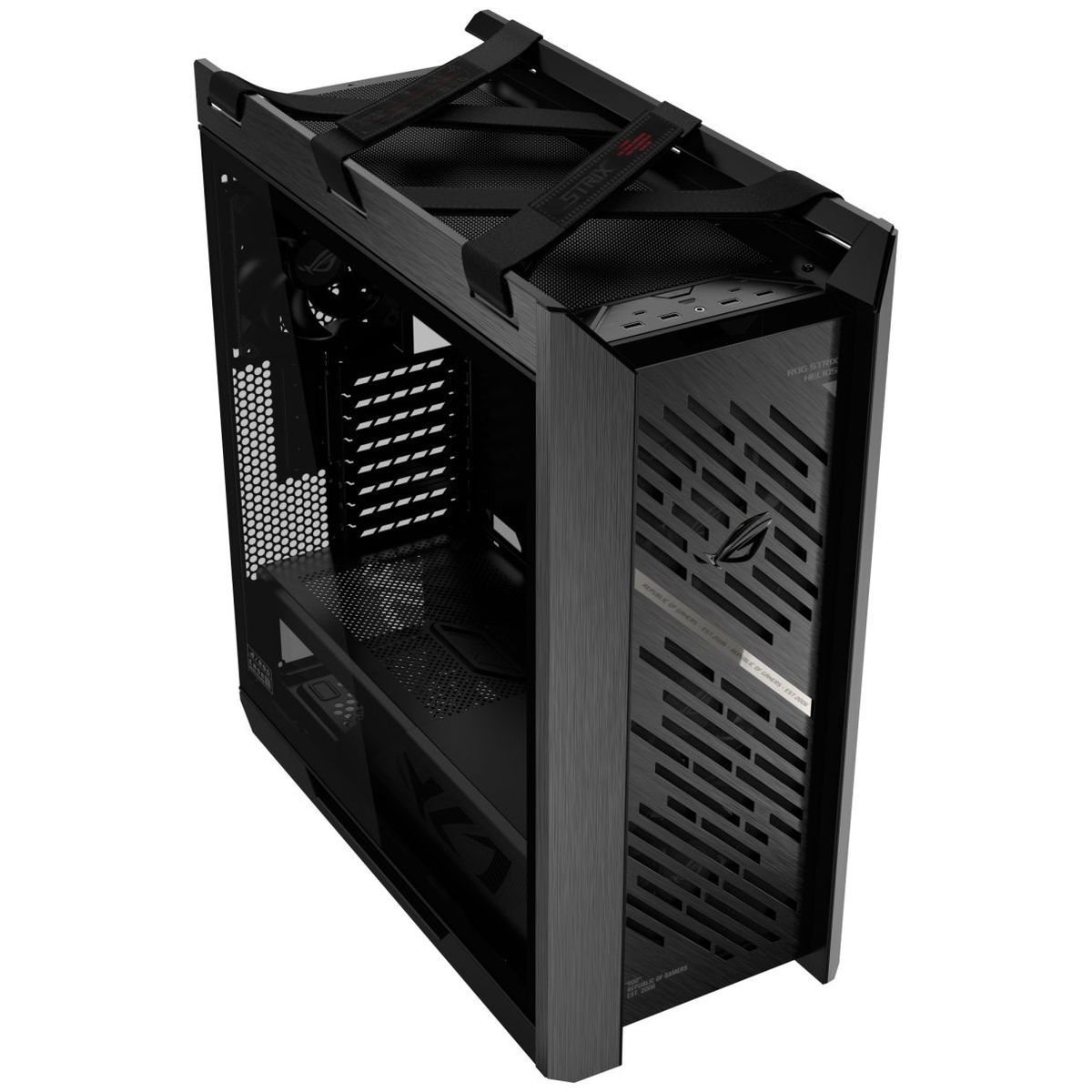 ASUS ROG Strix Helios II — верхняя часть корпуса, радиаторные зоны охлаждения, система вентиляции и верхние порты ввода-вывода