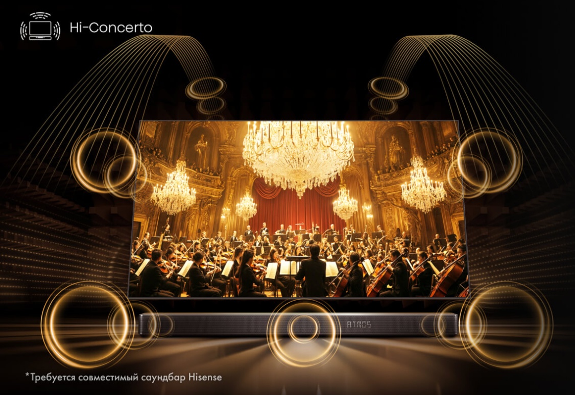 Hisense 75U8Q &mdash; технология Hi-Concerto для совместной работы с саундбаром