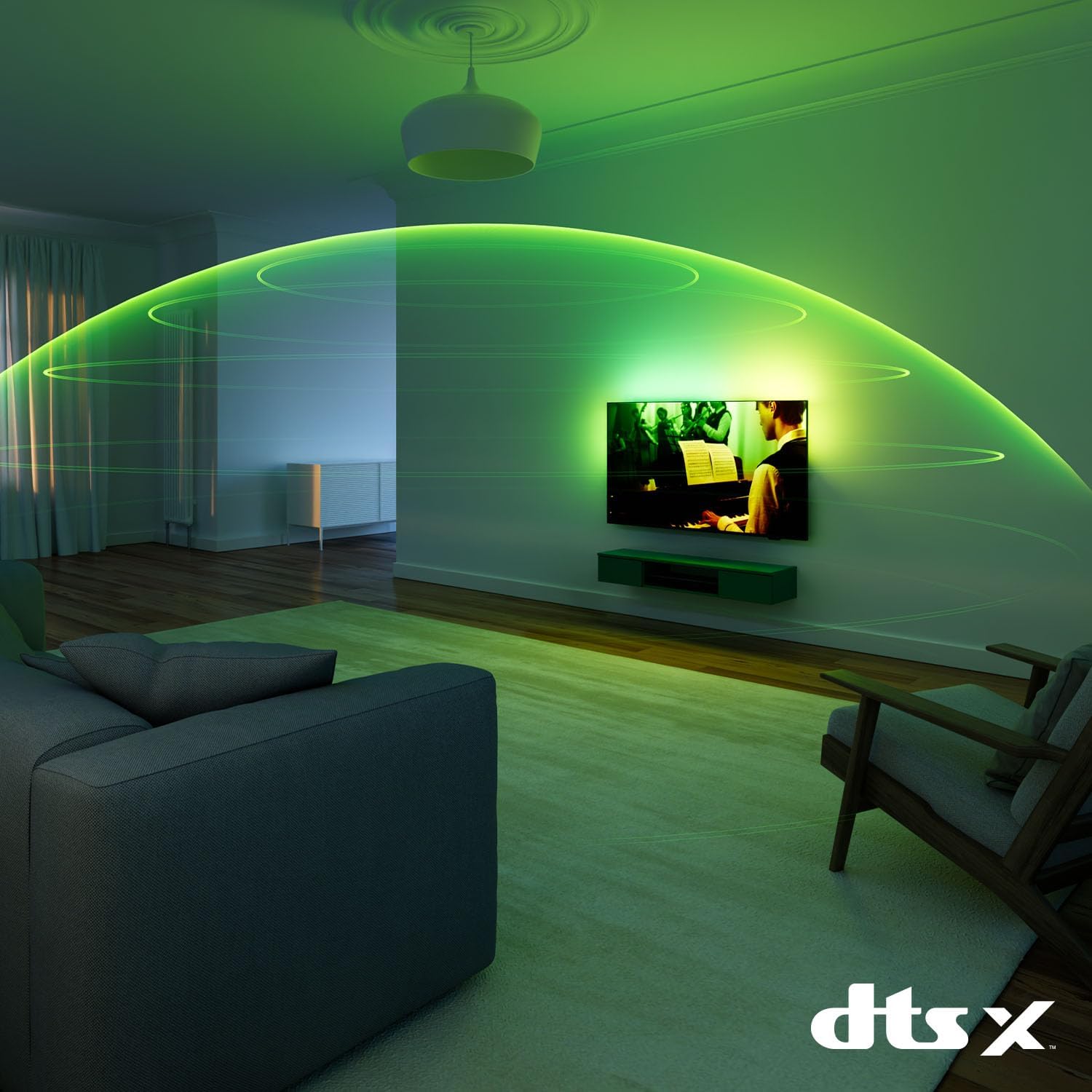 Philips 55OLED770 DTS:X объёмный звук — сферическая визуализация звукового поля в комнате