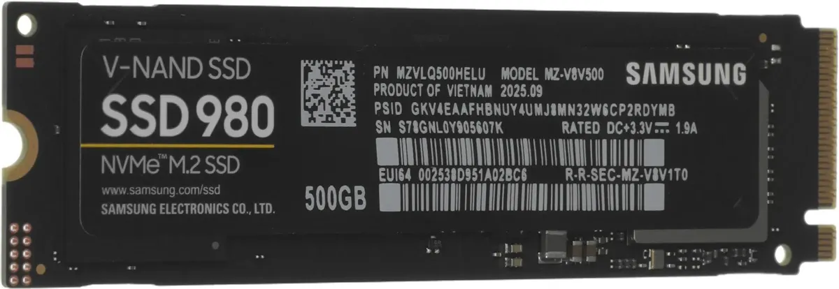 Samsung 980 M.2 NVMe — контакты и элементы на обратной стороне платы