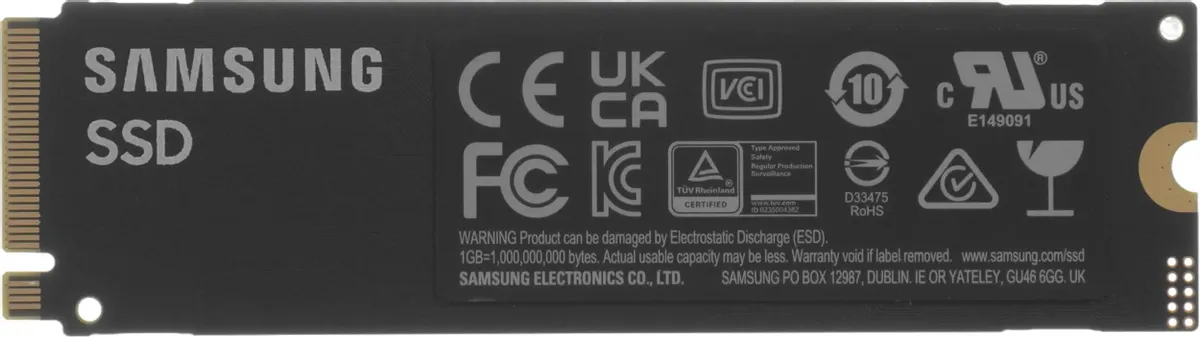 Samsung 980 обратная сторона — сертификаты CE, FCC, RoHS и гарантийная информация